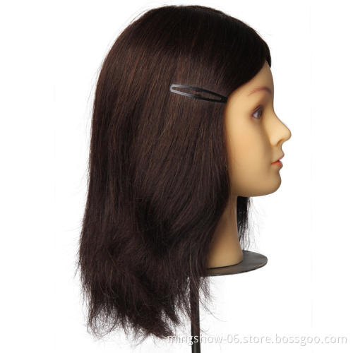 100% Human Hair Mannequin Head Real Human Hair Natural Black Color Practice Model Training Head For Hairdresser